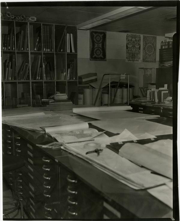Contact print of overview of Oversized materials room in University Research Library