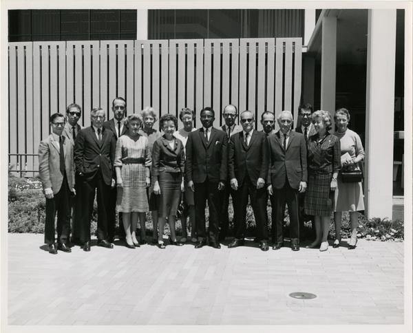 Group portrait of Open House attendees at University Research Library, 1964
