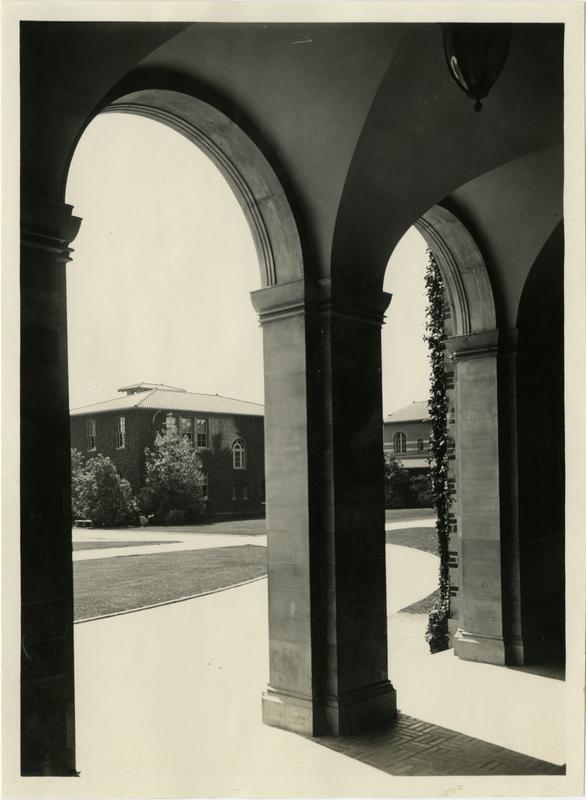 View through building arches of Vermont Ave campus