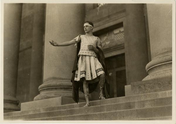 Unidentified student dressed and posing as Agamemnon, 1923