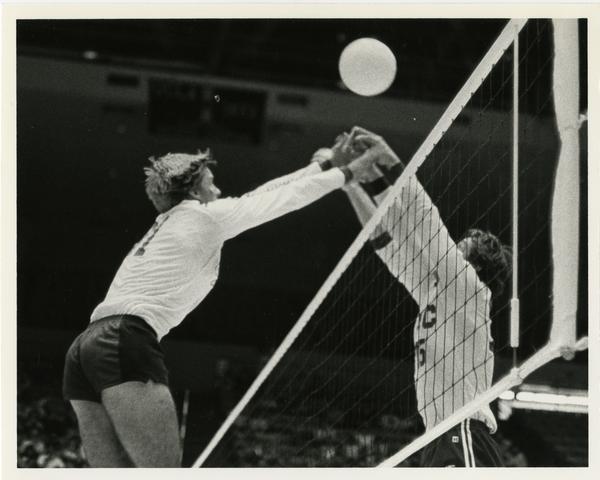 UCLA volleyball team in action during game