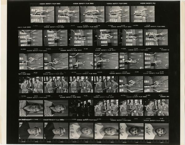 Contact sheet of volleyball team in practice, 1978