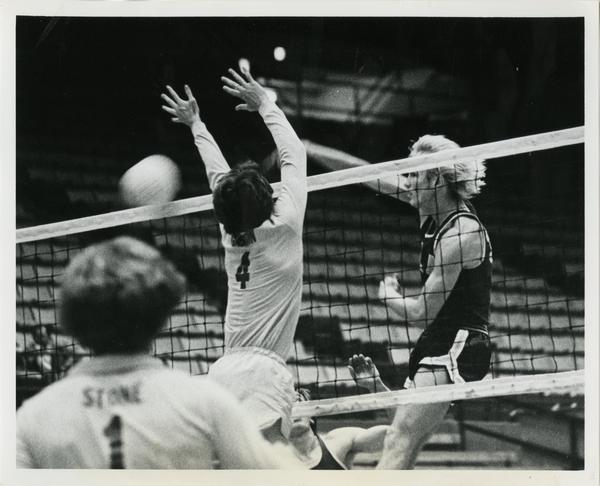 UCLA Volleyball player, Doug Rabe, hitting ball