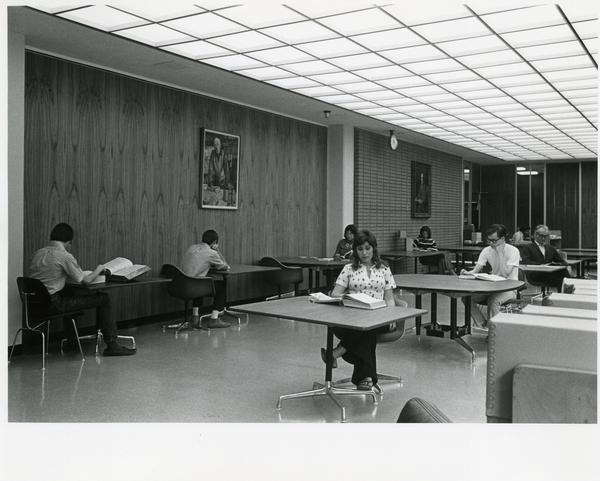 Students seated at different desks in the Special Collections reading room