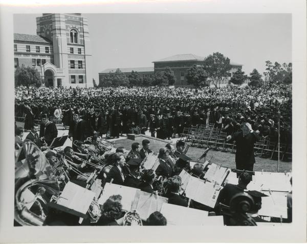 Orchestra and conductor at Commencement ceremony, 1953
