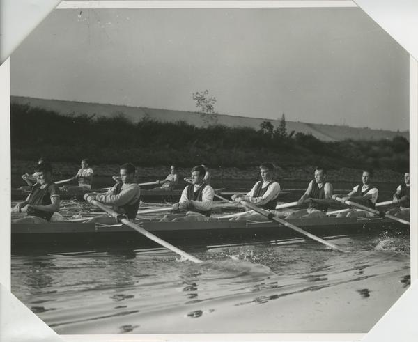 UCLA Men's Crew team practice at Ballona Creek course, 1964