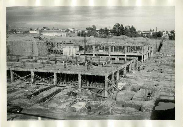 Building that will eventually turn into part of the UCLA medical center during construction, c. 1951