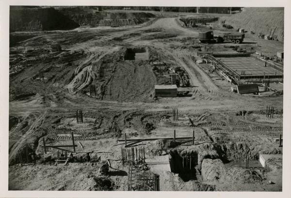 Construction site of the UCLA medical center with some construction equipment in view, December 9, 1951