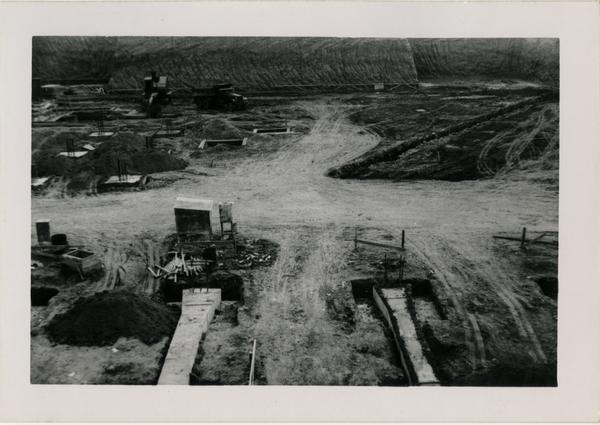 View of the construction site for the UCLA medical center looking south, December 25, 1951