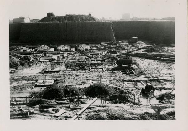 View of the construction site for the UCLA medical center looking south, January 27, 1952