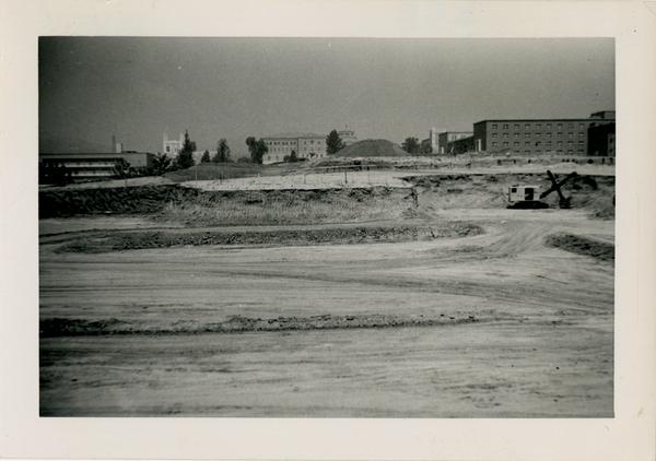 Construction site of the medical school looking north, September 3, 1951