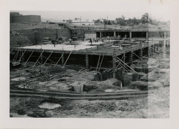Looking northeast at UCLA Medical Center during construction, April 12, 1952