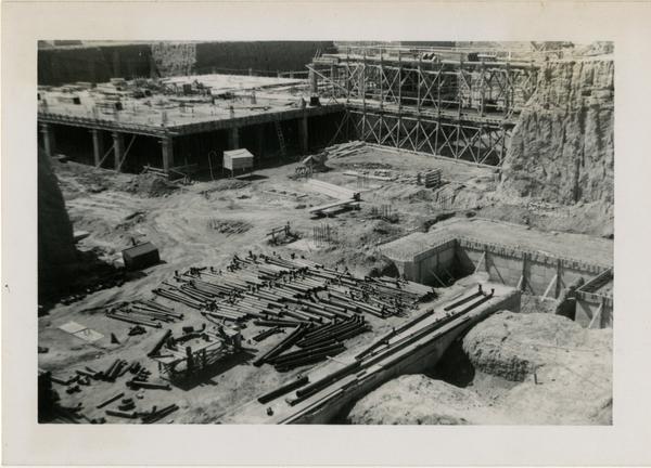 Looking southwest from northeast corner at UCLA Medical Center during construction, March 2, 1952