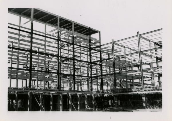 Looking southwest at UCLA Medical Center during construction, March 22, 1953