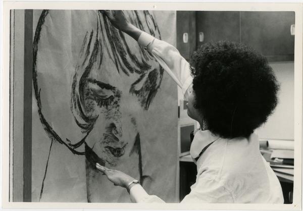 Art student, Marian Brown at work
