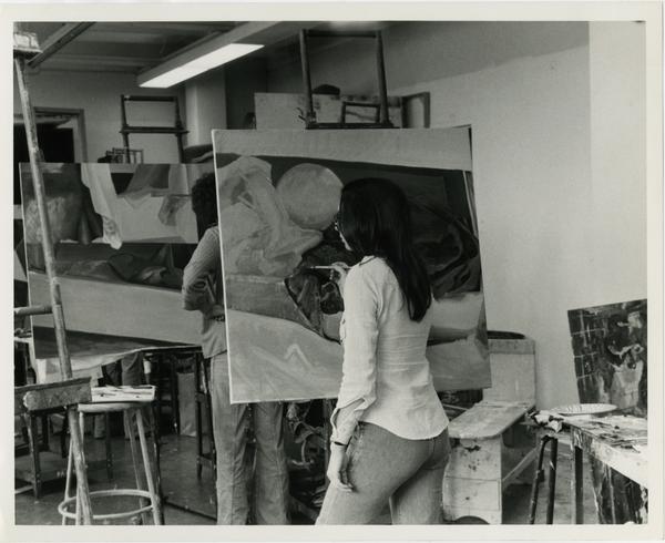 Student painting in art class circa 1970s