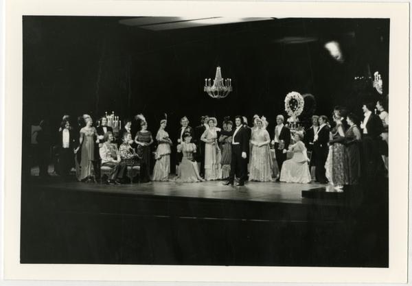 Actors on stage during the performance of La Traviata Opera, 1979