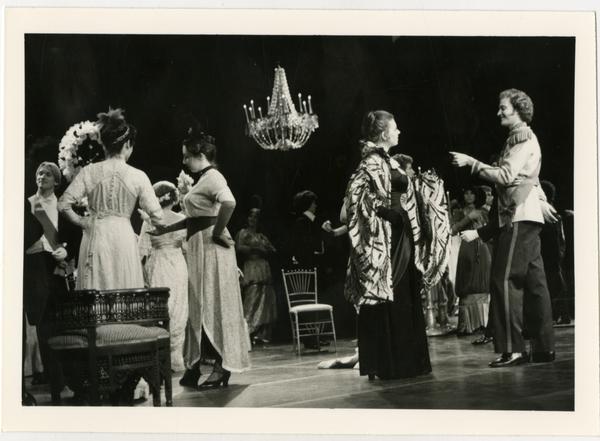 Actors performing a scene on stage during La Traviata Opera, 1979