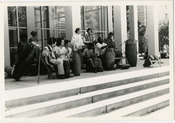 African Music and Dance Ensemble perform on stage during the Ethno Spring Festival, c. 1970's