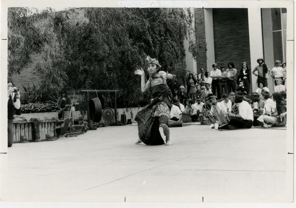 Balinese Gamelan and Dance performer on stage during the Ethno Spring Festival, c. 1970's