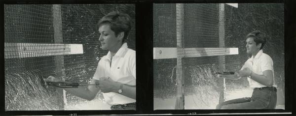 Various shots of a student working with wire fencing for a project