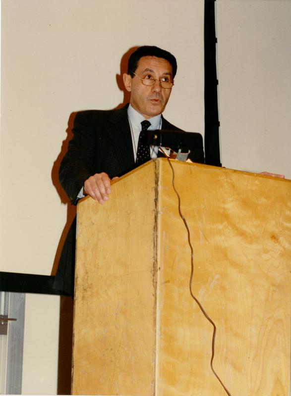 Man from FIAR at podium for FIAR International Prize event, February 1993