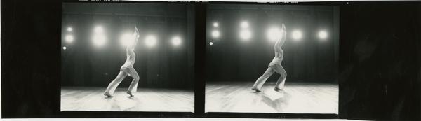 Contact prints of dancer performing in front of stage lights
