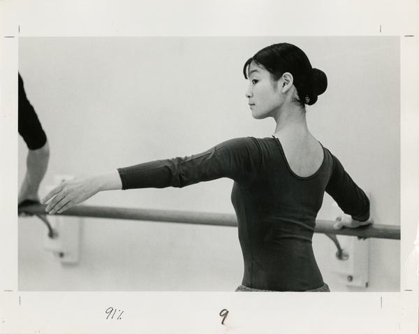 Student practicing in dance classroom, 1978