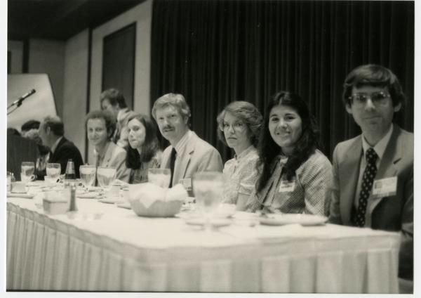 Panel poses for photograph at UCLA Alumni Dentistry Luncheon (5/1984)