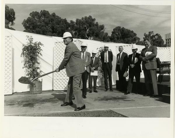 Charles E. Young breaks ground on the UCLA Ambulatory Care Complex, 1987