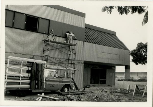 Exterior view of Parlow Library during renovations