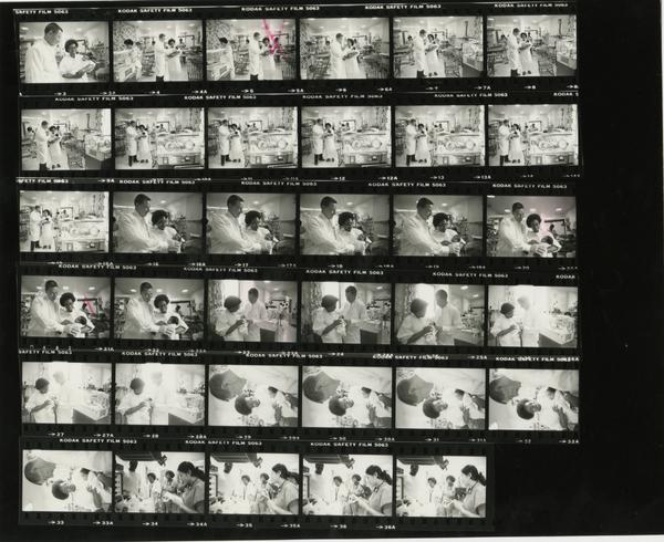 Contact sheet of NICU Martin Luther King, Jr. Hospital (6/30/1982) (Dr. Robert Schlegel and Xylinia Bean)