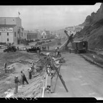 Construction site, Pacific Coast Highway, Santa Monica, circa 1934