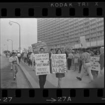 Protesters at Century Plaza Hotel during President Johnson's visit