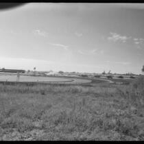 Santa Anita Park seen from a field behind the far turn, Arcadia, 1936
