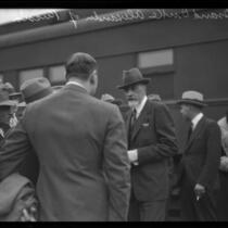 Grand Duke Alexander of Russia upon his arrival at a train station, Los Angeles, 1930