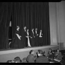 Cast members and conductor onstage for curtain call, La Traviata, Hollywood or Pomona, 1949