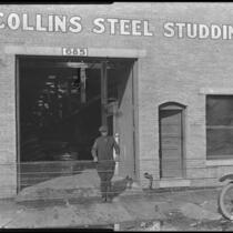 Exterior view of the business location of Collins Steel Studding, circa 1920-1930