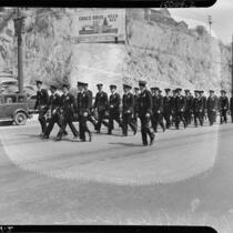 Police on foot at the L.A.P.D. parade route, Los Angeles, 1937