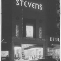 Steven's Clothing Store, façade at night