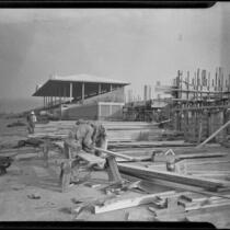 Construction workers in the grandstand area of Santa Anita Park, Arcadia, 1934