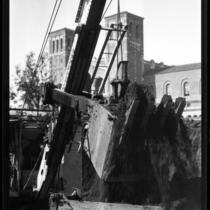 Physics-Biology Building addition under construction with Royce Hall in background, 1932