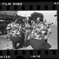 Wonder Woman, Lynda Carter in costume, with Benny and Billy McGuire in Los Angeles, Calif., 1976