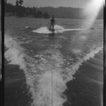 Young men aquaplaning, Lake Arrowhead, 1929