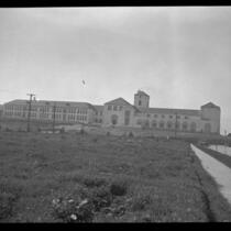 Exterior view of unidentified building (school?), California