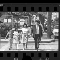 55th Assembly District candidate Mike Hernandez with his wife and their children, Los Angeles, Calif., 1986