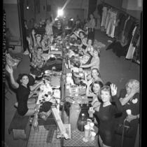 Fanchonettes, female dance troupe, backstage stage at their makeup tables in Los Angeles, Calif., circa 1950