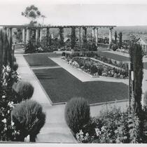 View of garden behind private residence.