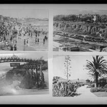Four postcards with views of coastal areas, Santa Monica, circa 1915-1925