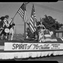 Float titled "Spirit of '76," sponsored by Long Beach Elks, Elks' parade, Santa Monica, 1939 or 1952